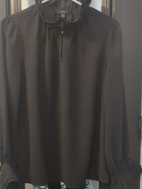 J. Crew Black Long-Sleeve Ruffle-Neck Dress Shirt